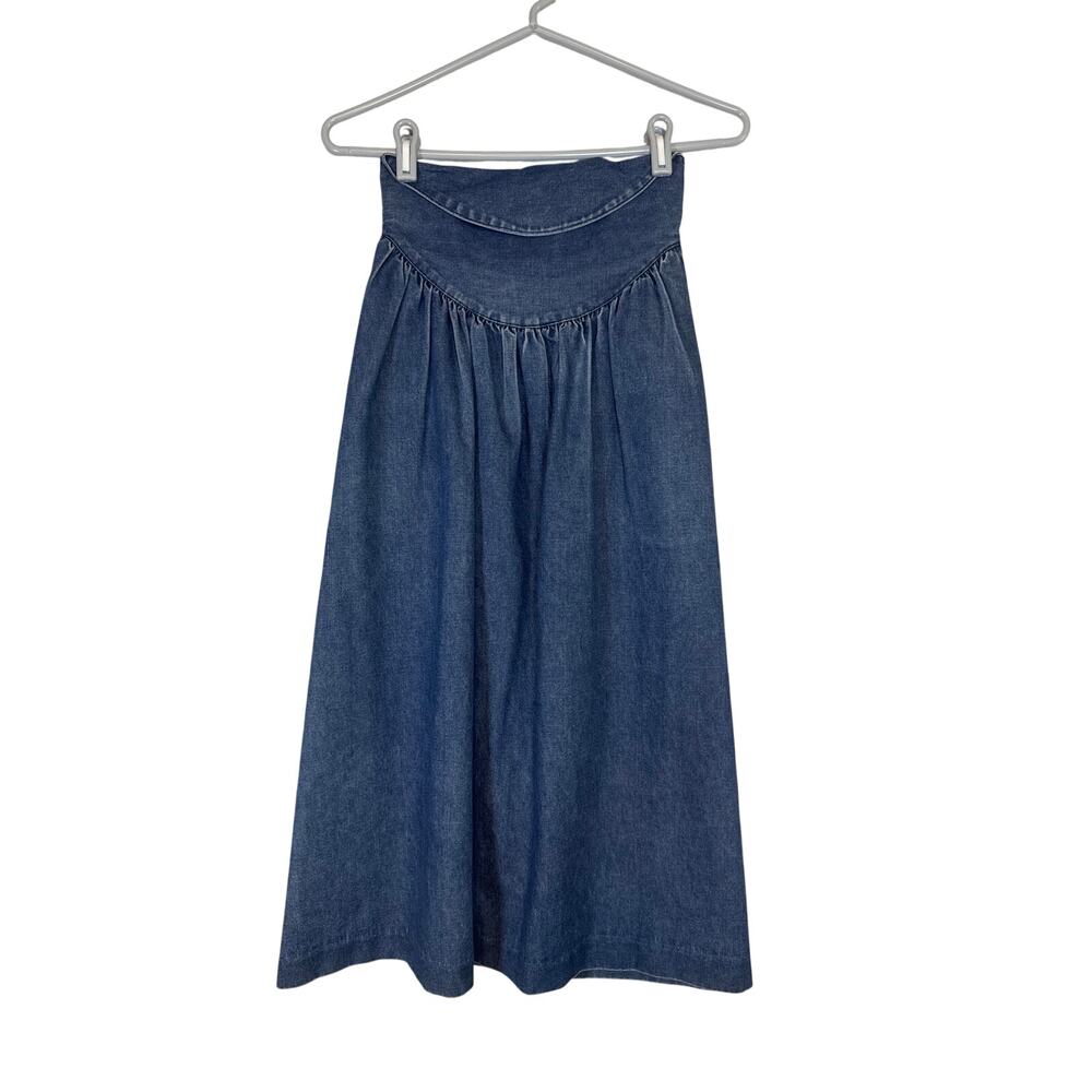 Vintage Blue Denim Midi Skirt Blue Jean Size 3 Retro High Waist Praire Teacher
